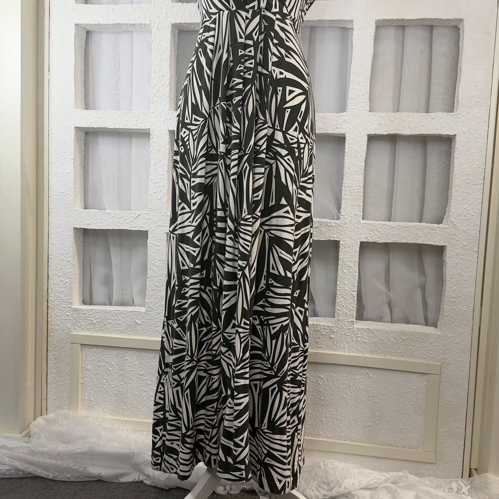 Mario Serrani Italy Green White Palm Geometric Maxi Dress Sleeveless L - Picture 4 of 10